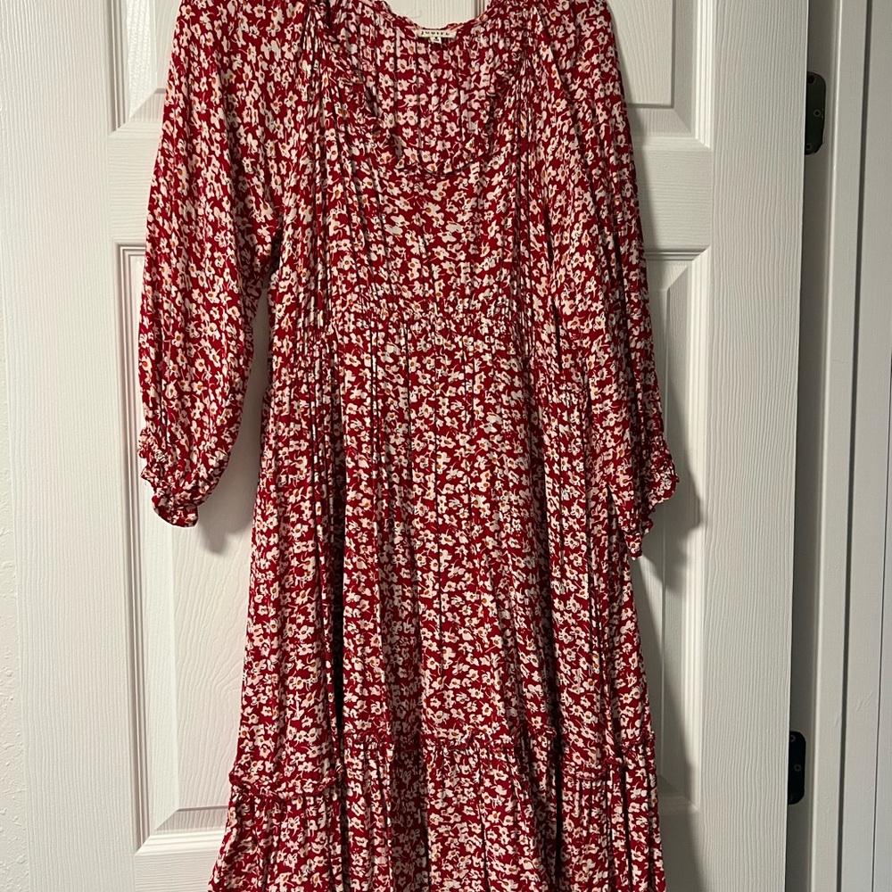 JODIFL Red and White Floral Dress with Orange Accents